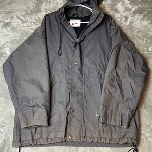 VTG Nike Vintage Gray Hooded Windbreaker Jacket Size M Lightweight Sportswear